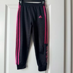 Adidas Kids Black Joggers with Pink Stripes